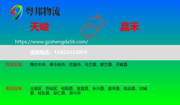 天峻县到嘉禾县物流专线