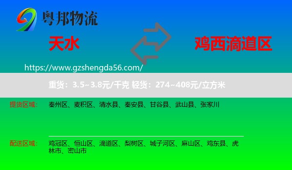 天水到滴道区物流专线