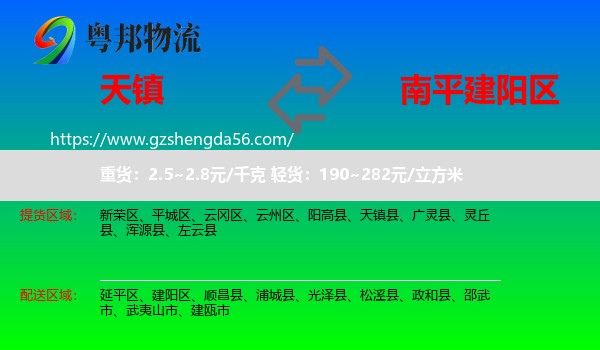 天镇县到建阳区物流专线