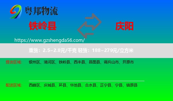 铁岭县到庆阳物流