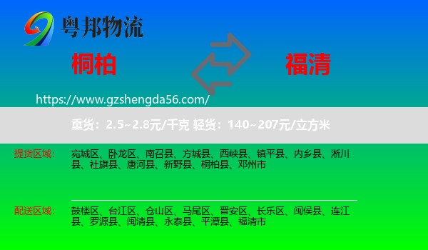 桐柏县到福清市物流专线