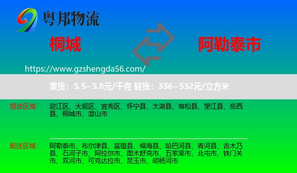 桐城市到阿勒泰市物流专线