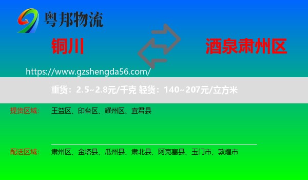 铜川到肃州区物流专线