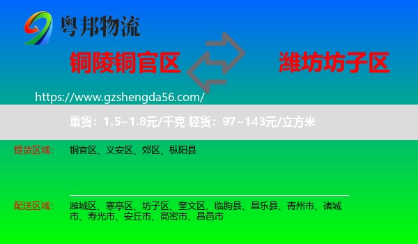 铜官区到坊子区物流专线