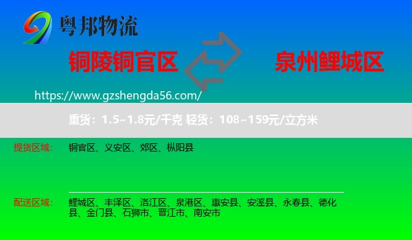 铜官区到鲤城区物流专线