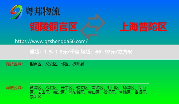 铜官区到普陀区物流