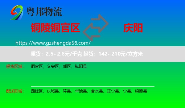 铜官区到庆阳物流