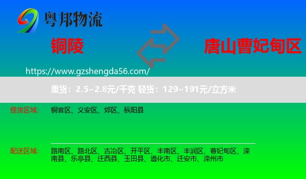 铜陵到曹妃甸区物流专线