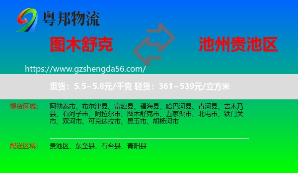图木舒克市到贵池区物流专线