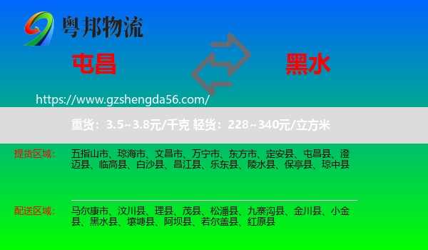 屯昌县到黑水县物流专线