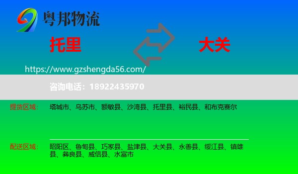 托里县到大关县物流专线