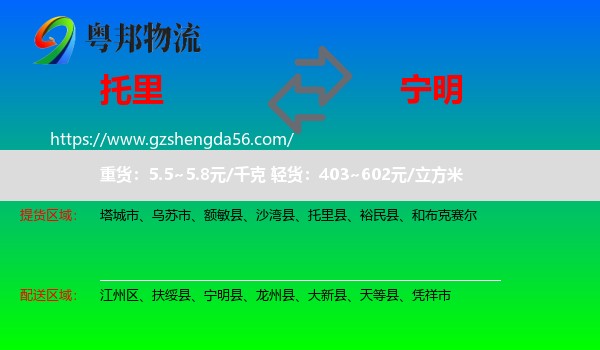 托里县到宁明县物流专线