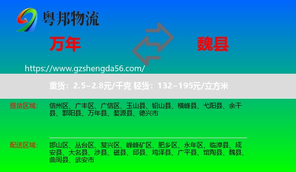万年县到魏县物流专线
