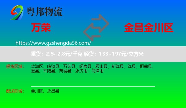 万荣县到金川区物流专线