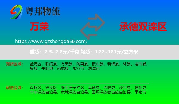 万荣县到双滦区物流专线