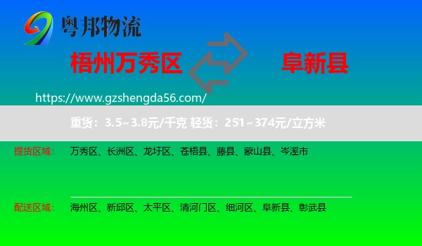 万秀区到阜新县物流专线