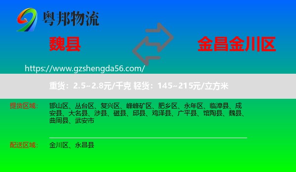 魏县到金川区物流专线