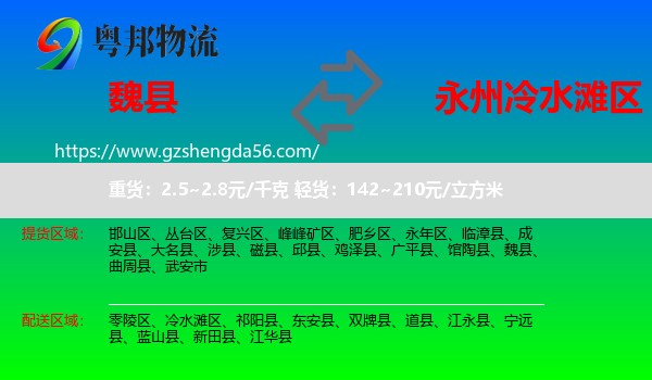 魏县到冷水滩区物流专线