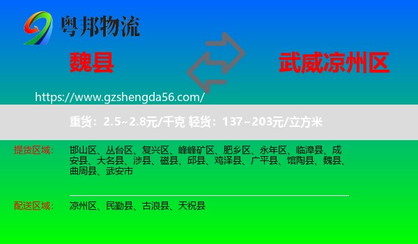 魏县到凉州区物流专线