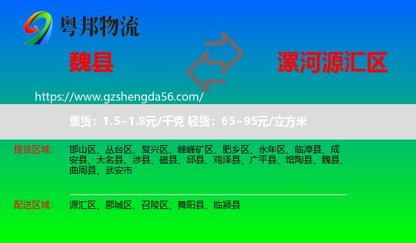 魏县到源汇区物流专线