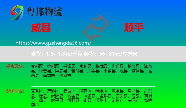 威县到顺平县物流专线