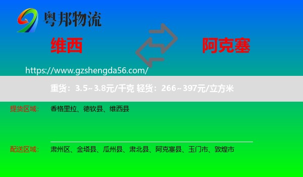 维西县到阿克塞县物流专线