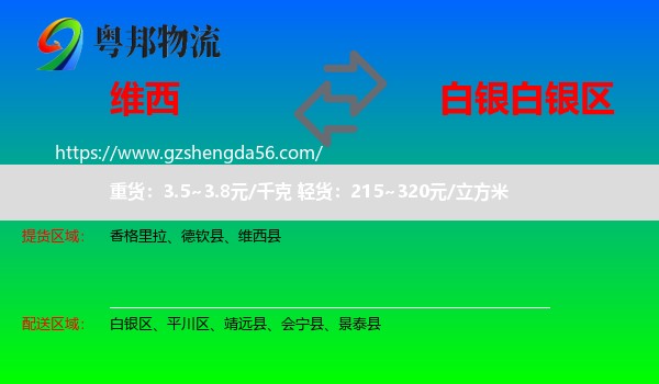 维西县到白银区物流专线