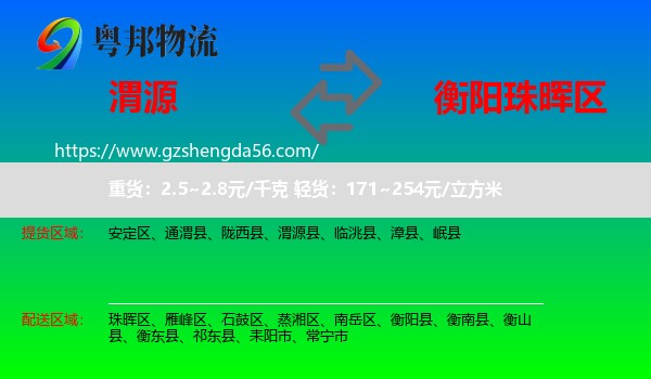 渭源县到珠晖区物流专线