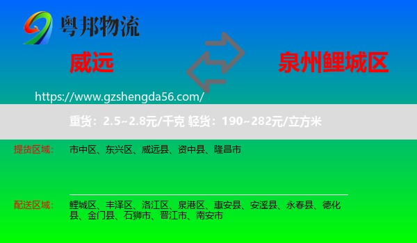 威远县到鲤城区物流专线