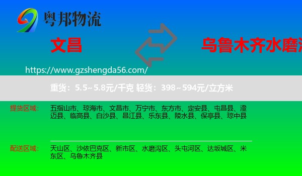 文昌市到水磨沟区物流专线