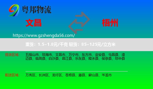 文昌市到梧州物流专线