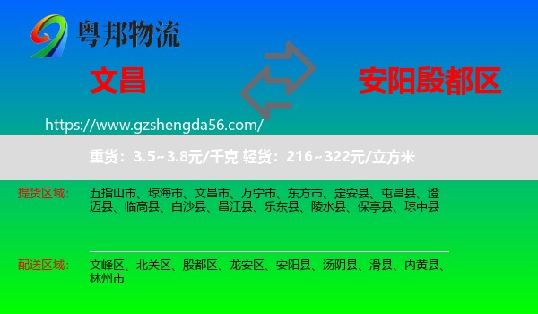 文昌市到殷都区物流专线