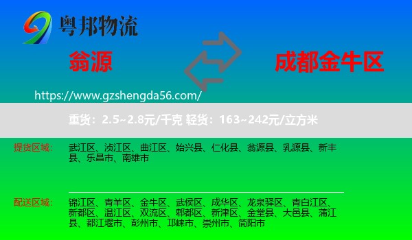 翁源县到金牛区物流专线