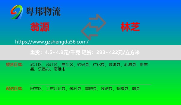 翁源县到林芝物流