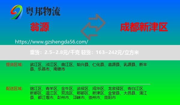 翁源县到新津区物流专线