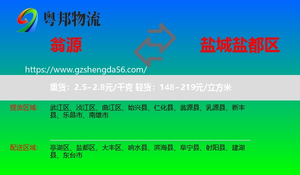 翁源县到盐都区物流专线