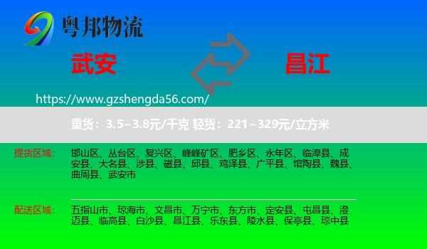 武安市到昌江县物流专线