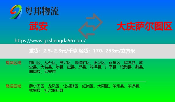 武安市到萨尔图区物流专线