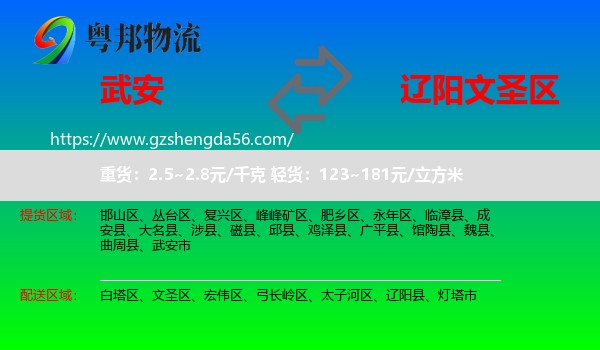 武安市到文圣区物流专线