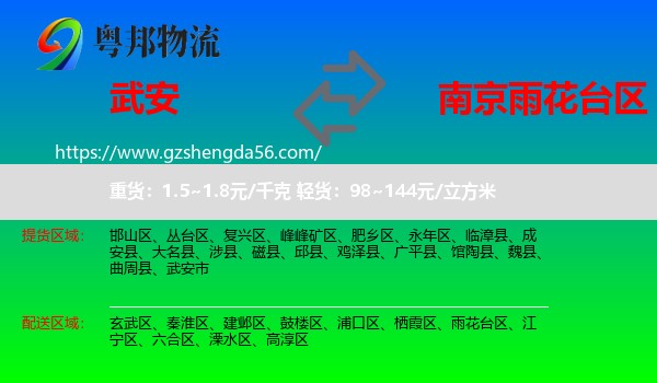 武安市到雨花台区物流专线