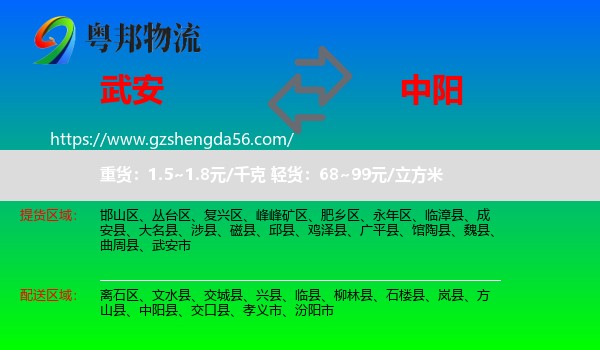武安市到中阳县物流专线