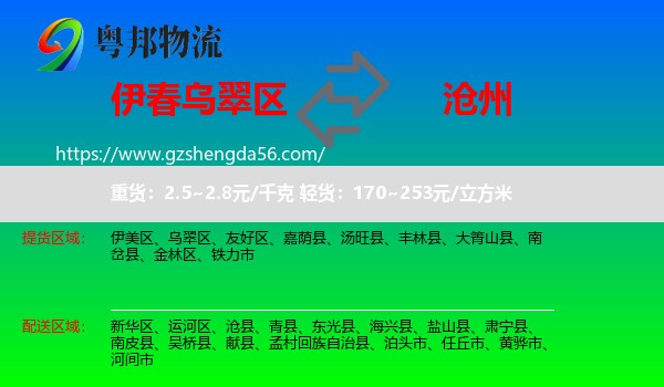 乌翠区到沧州物流