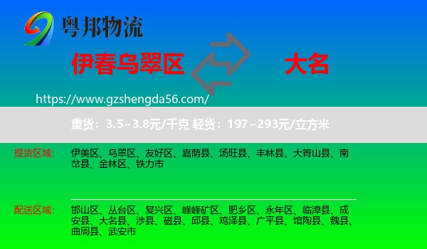 乌翠区到大名县物流专线