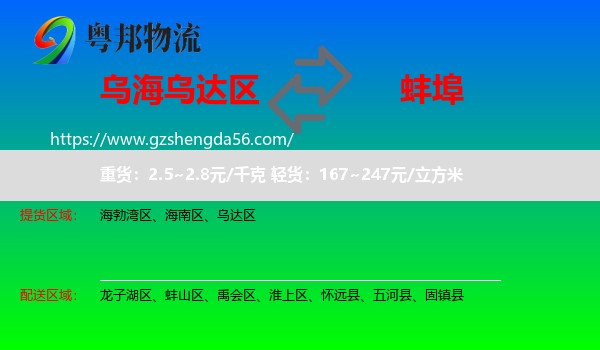 乌达区到蚌埠物流专线