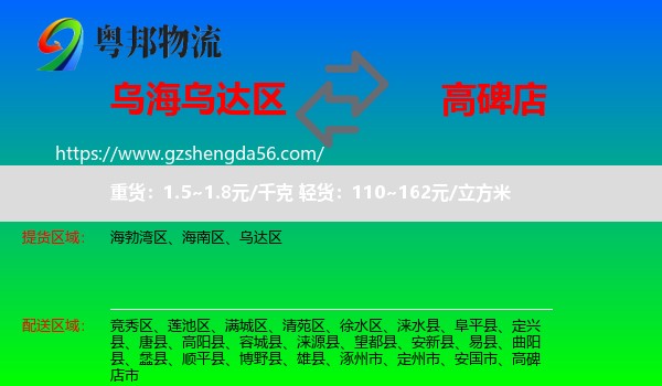 乌达区到高碑店市物流专线