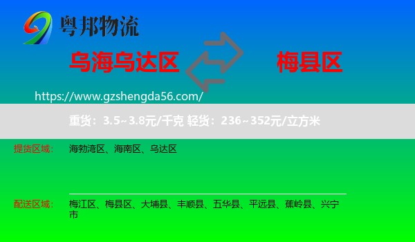 乌达区到梅县区物流专线