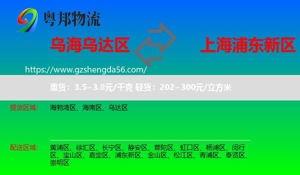 乌达区到浦东新区物流专线