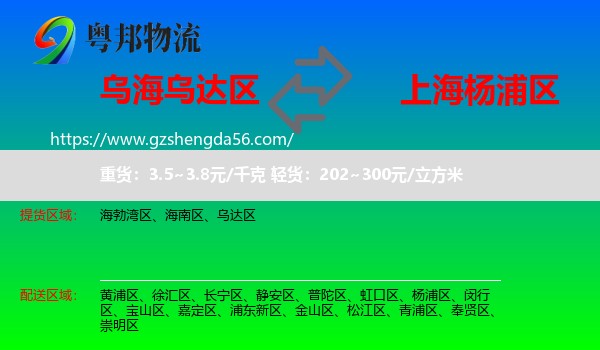 乌达区到杨浦区物流专线