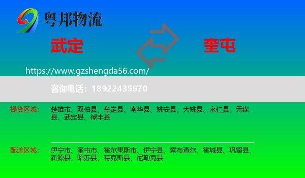 武定县到奎屯市物流专线