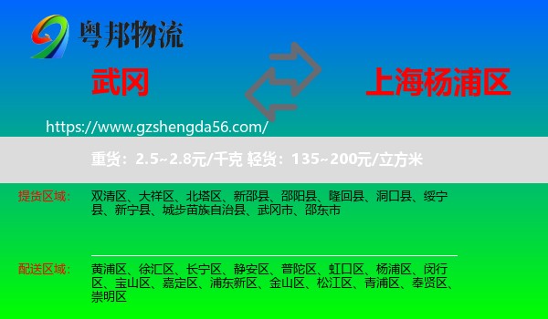 武冈市到杨浦区物流专线